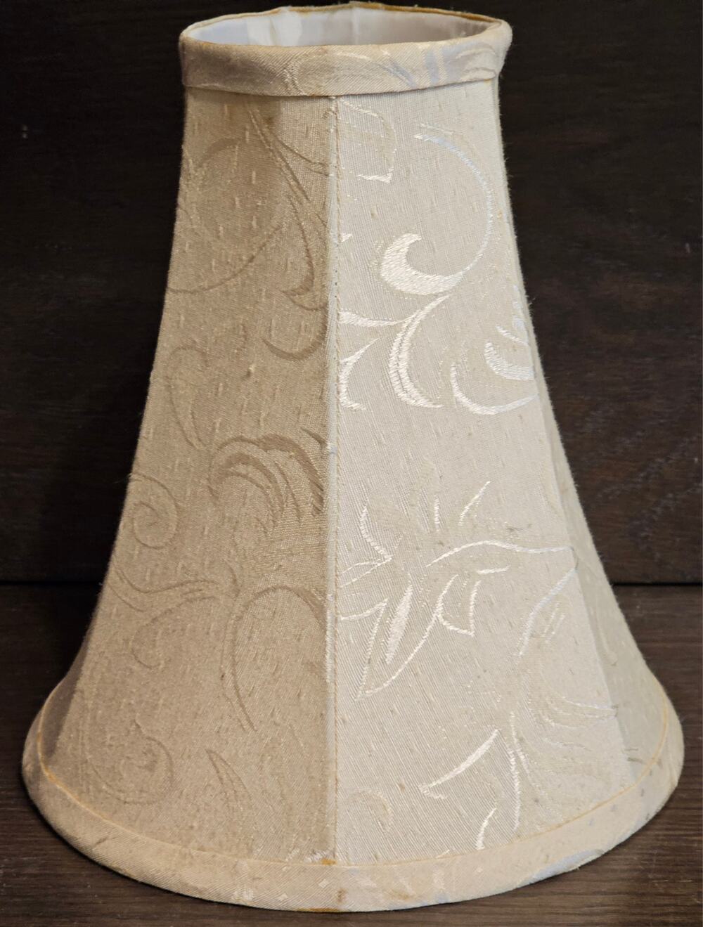 Vintage Ivory Beige Brocade Bell Shape Accent Table Lamp Shade 9.5"x4"x9.75" t